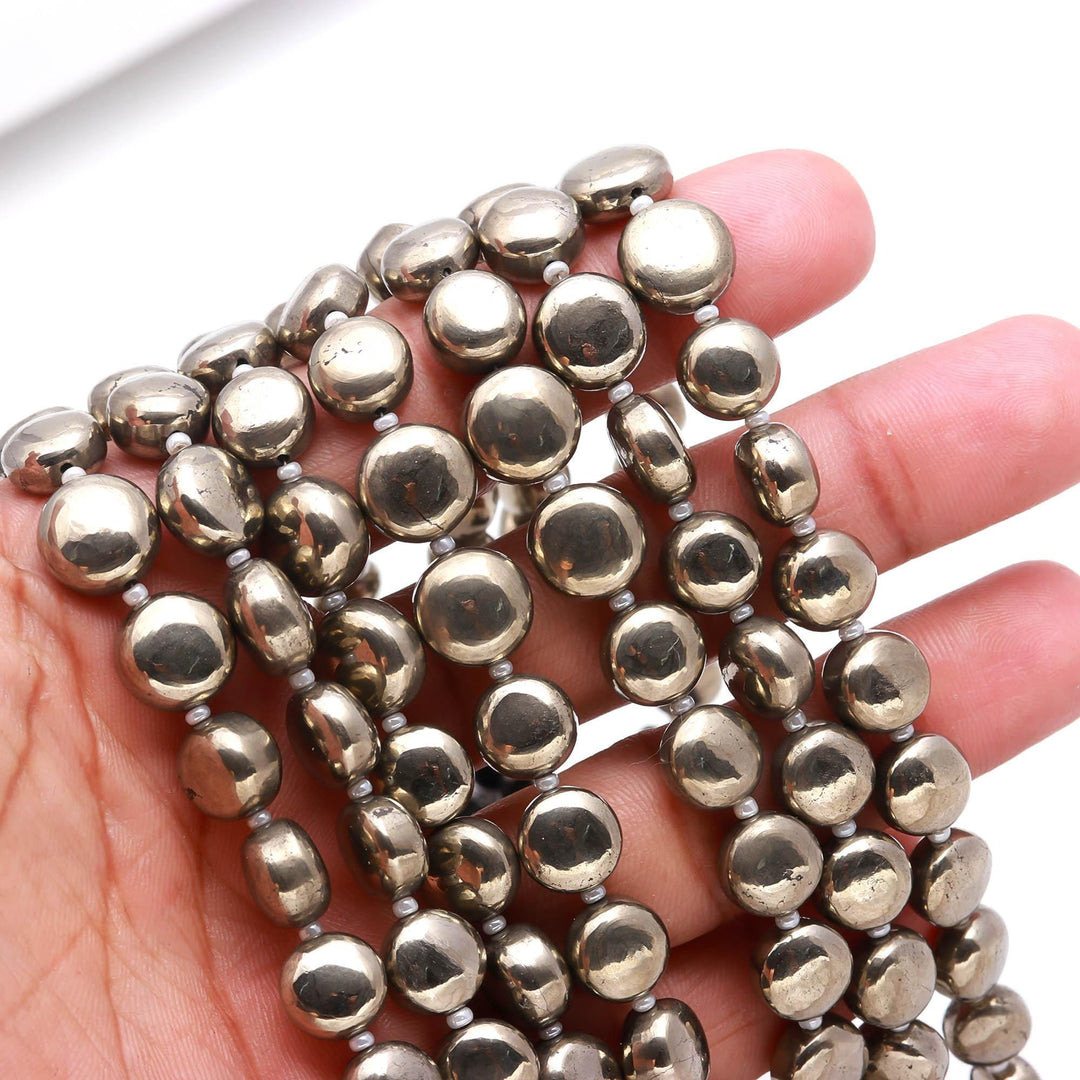 Natural Pyrite Coin Shape Beads, AAA Pyrite Plain Coin Shape Beads, 8" Strand Fancy Jewelry Making Beads Loose Beads, 8 - 10 MM Approx