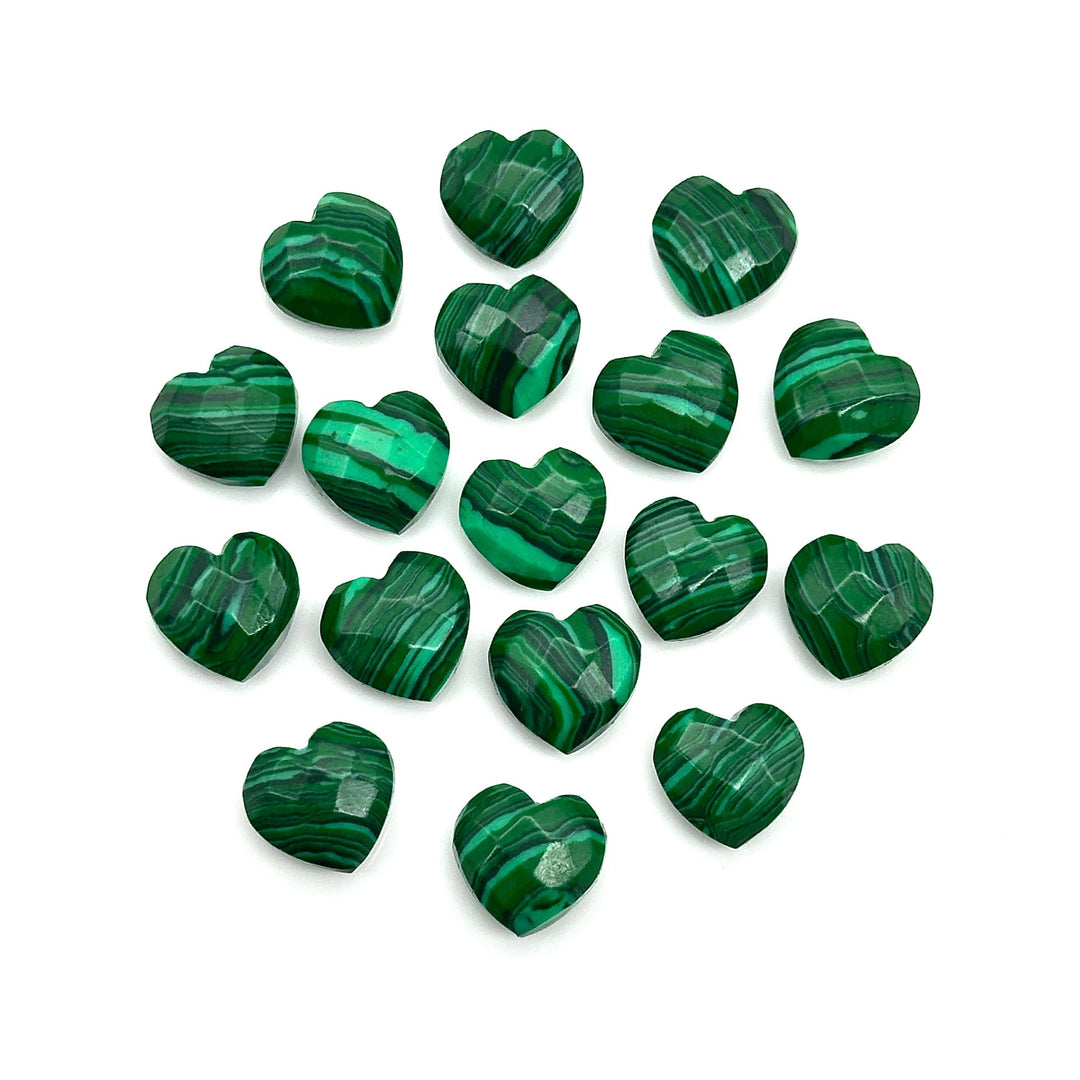 Faceted Malachite Heart Beads: Hand Carved 10mm Briolettes