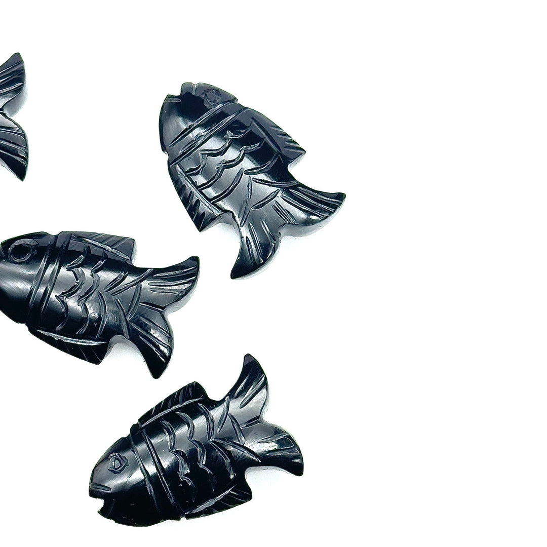Natural Black Onyx Carved Fish Shape Gemstone, Hand Carved Fish Shape Gemstone, Jewelry Making Gemstones, 17X26 MM, Blue Fish Charm Pendant