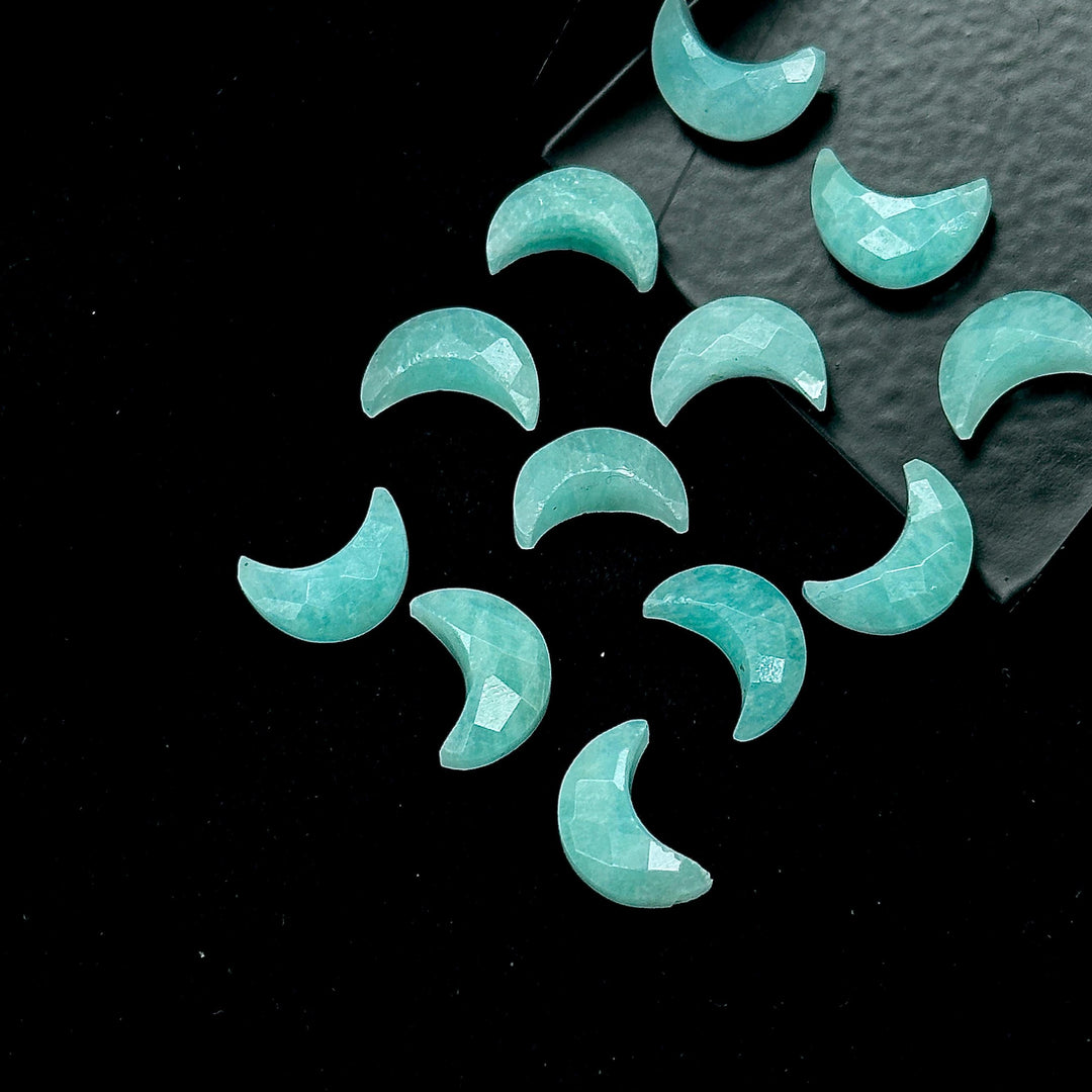 Mini Amazonite Carved Moon Shape Briolette's, Natural Amazonite Faceted Moon Shape Gemstone Beads, Hand Carved Moon Beads, Moon Charms 12 MM