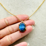 Load image into Gallery viewer, Flashy Labradorite Carved Scarab Necklace, Natural Labradorite Hand Gemstone Necklace, Sterling Silver Necklace, 16 MM Scarab, Gift For Her