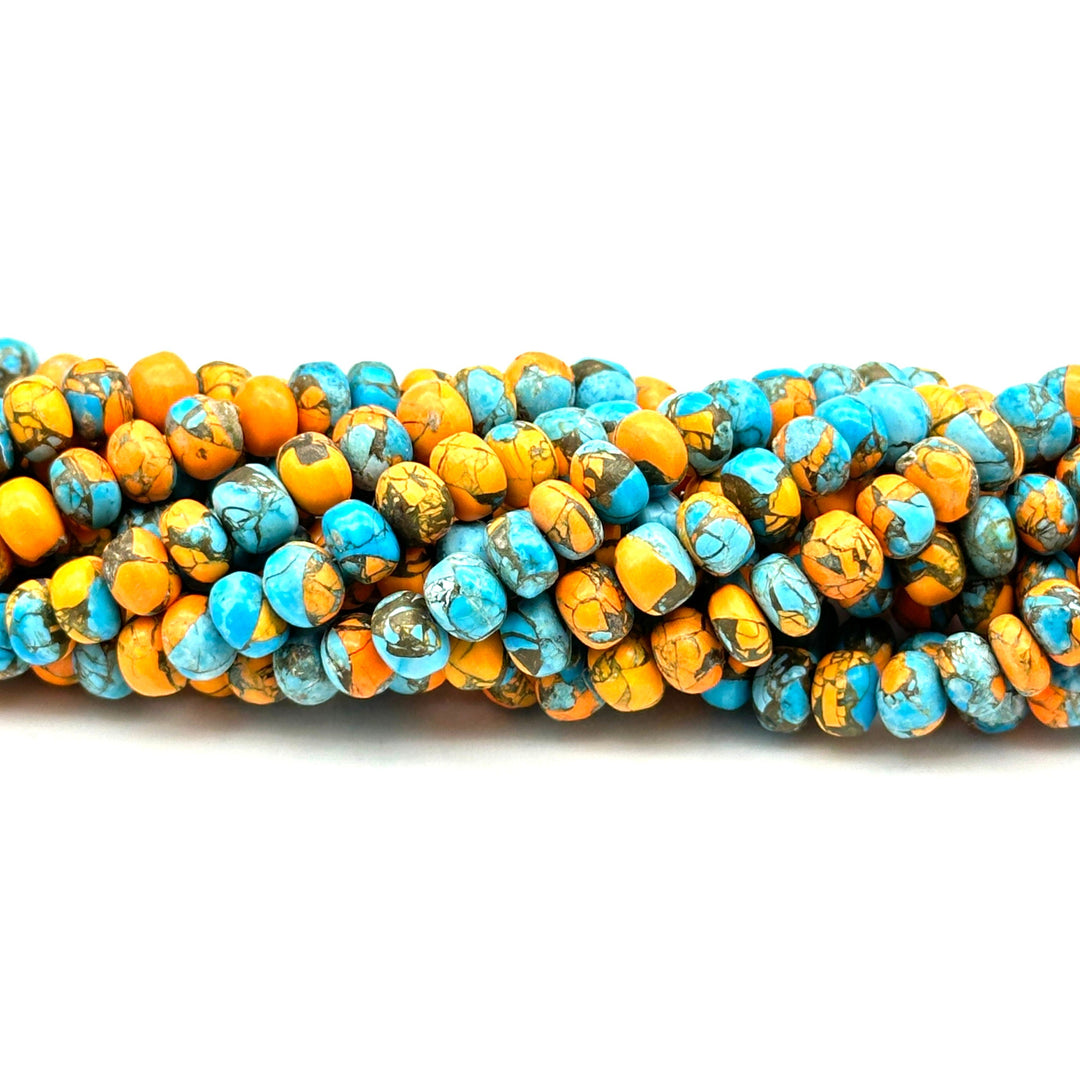 Excellent Quality Oyster Copper Turquoise Beads, Orange & Blue Copper Tuquoise Smooth Rondelle Beads, 8-10 mm, 4 Inch Line, Wholesale Beads