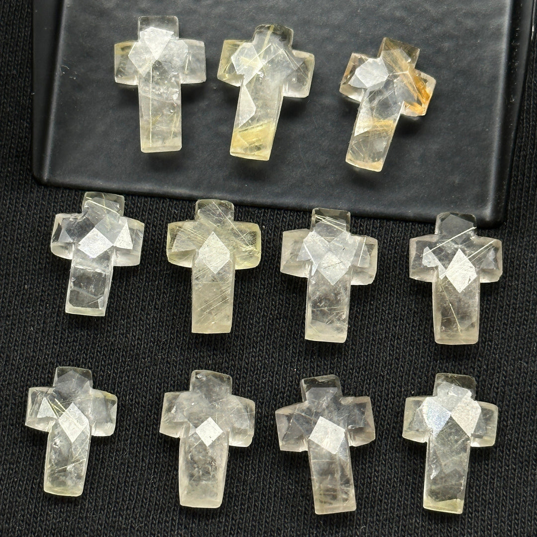 Natural Golden Rutile Cross Shape Beads ~ Rutile Carvigs Gemstone Beads ~ Faceted Golden Rutile Beads ~ 15 MM Cross Charm Beads ~ Holy Cross