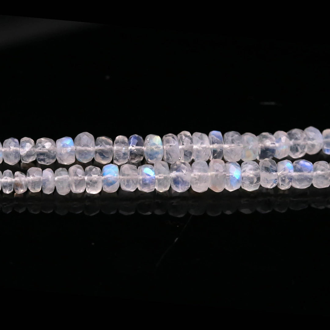 Natural Rainbow Moonstone Rondelle Beads, Faceted Flashy Moonstone 3.5 - 5 mm, 4 Inch Strand for Jewelry Making