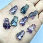 Load image into Gallery viewer, Carved Multi Fluorite Owl Shape Gemstones, Hand Carved Owl Shape Gemstone, Natural Fluorite Owl Shape Charms, 20 MM Bird Charm Carvings