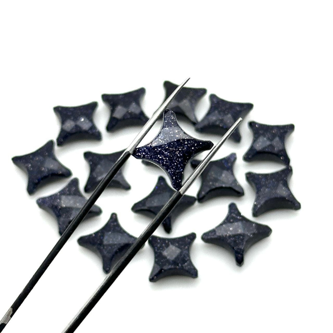 Black Sunstone Ninja Star Beads: Faceted Gemstone Carvings (11x15 mm)