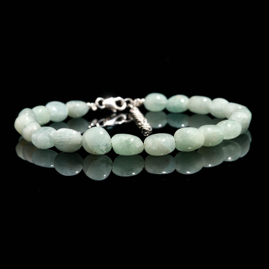 Natural Aquamarine Smooth Tumble Beads Bracelet, Aquamarine Nuggets Shape Beads Bracelet, Jewelry Gifts, March Birthstone Gifts