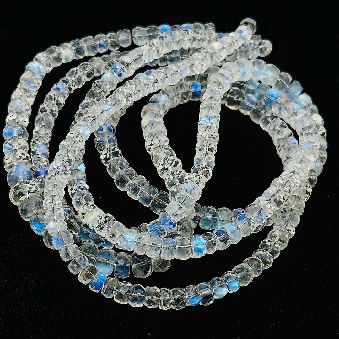 Supreme Quality RAINBOW MOONSTONE Faceted Rondelle Beads, Natural Rainbow Moonstone Beads, Flashy Rainbow Beads, 10'' Jewelry Making Beads