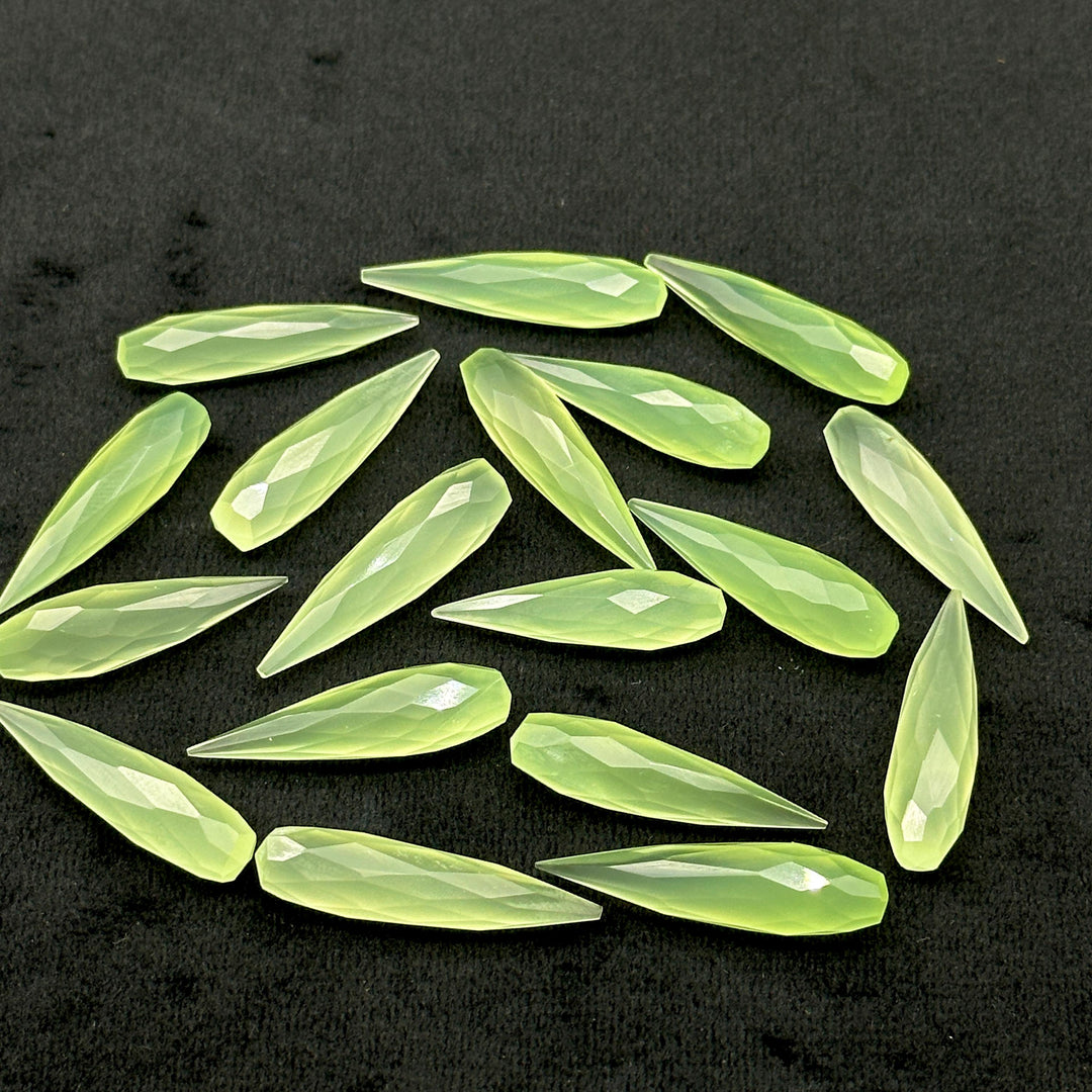Green Chalcedony Long Drop Shape Briolette's, Faceted Teardrop Beads, 7X30 MM Green Color Drops for Earring Making, Loose Drops on Wholesale