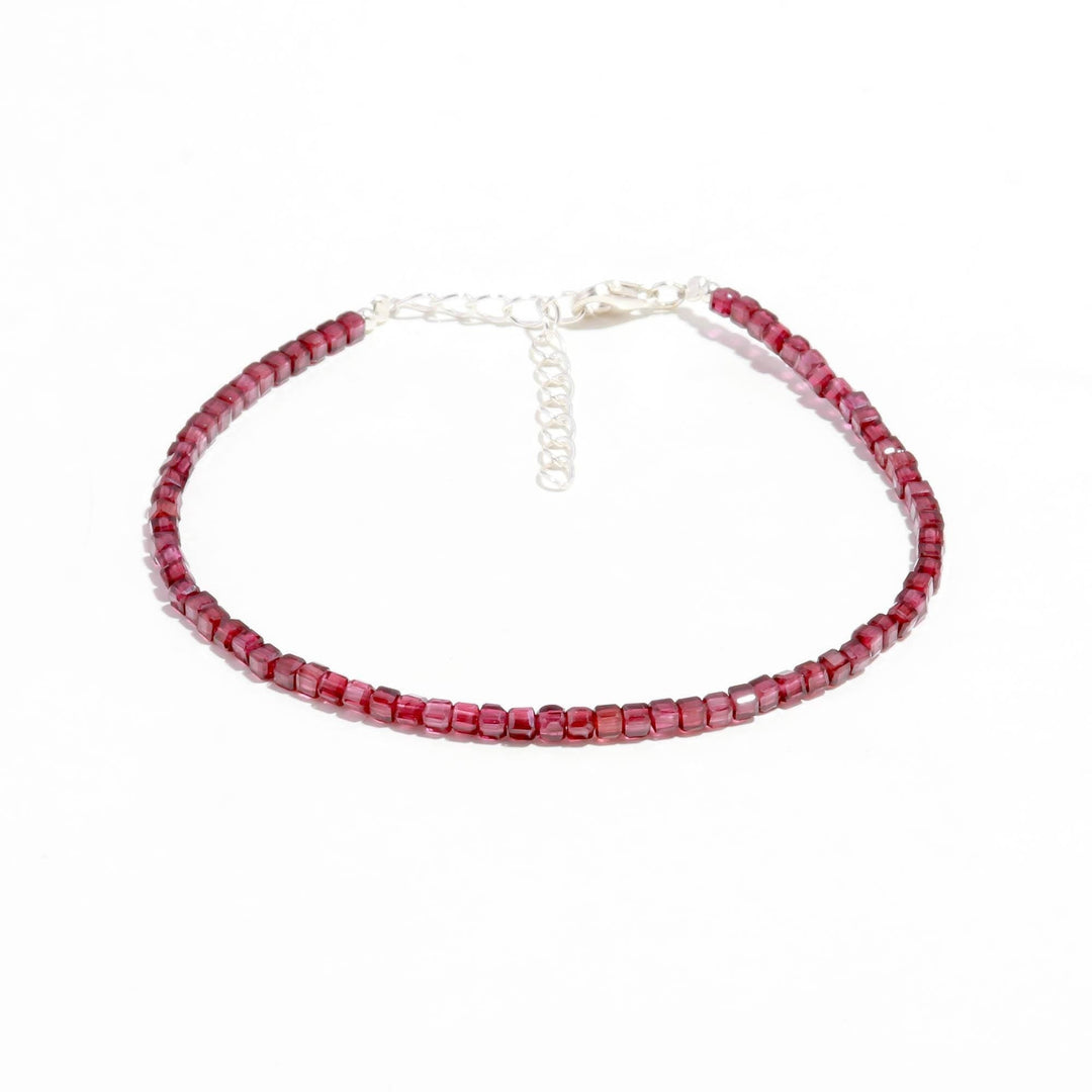 Natural Garnet Box Beads Bracelet, Faceted Box Shape Beads Bracelet, 925 Sterling Silver, January Birthstone Gifts