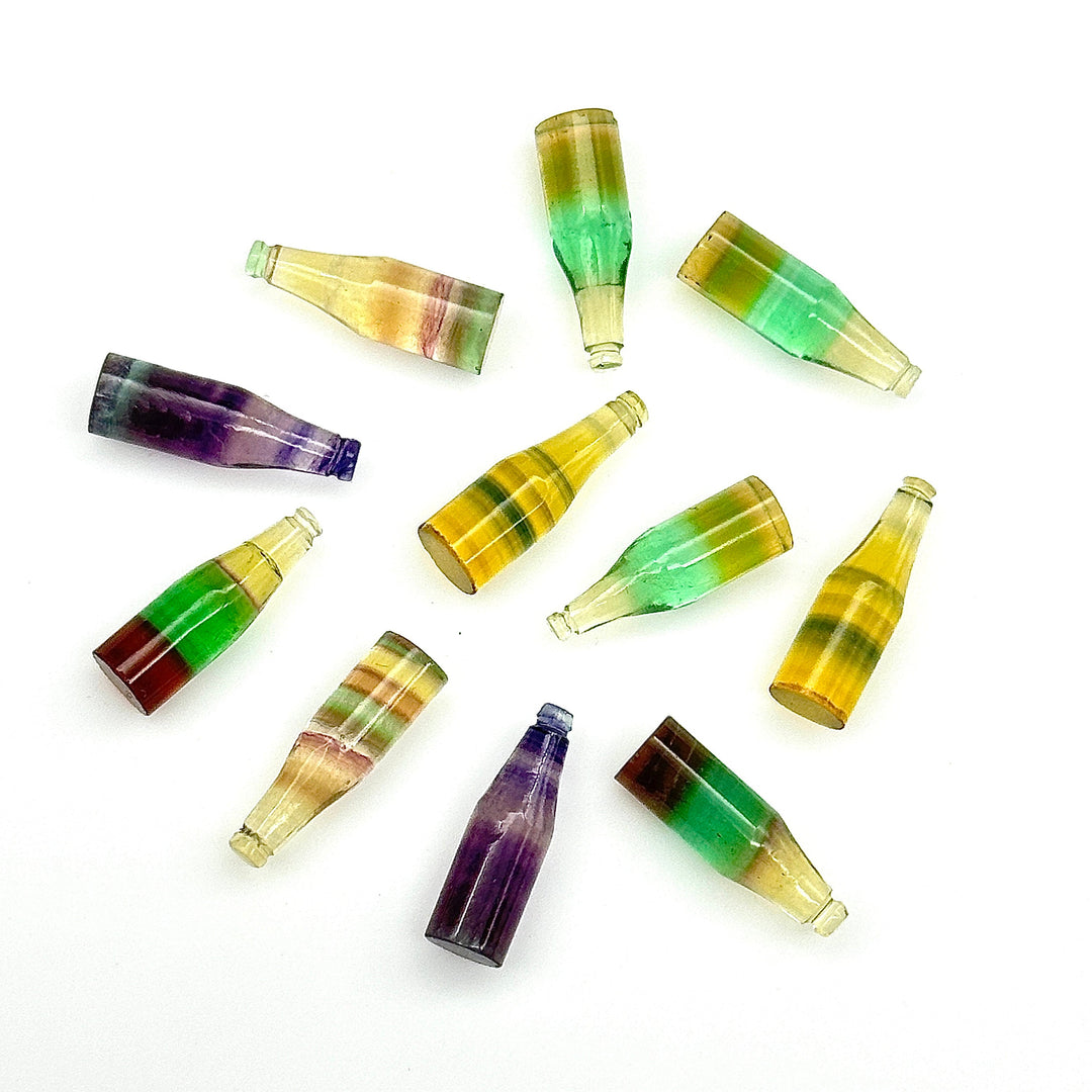 AAA+ Natural Fluorite Mini Bottle Carving Beads, Colorful Bottle Shape Carved Gemstone, Jewelry Making Charms, 7X21 MM Miniature Carvings
