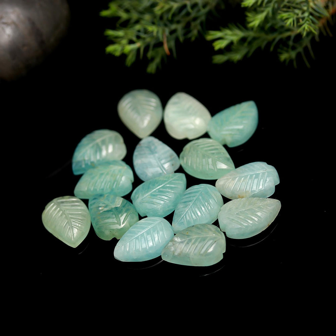 Genuine Aquamarine Leaf Shape Beads, Carved Blue Aquamarine Leaf Shape Beads, 17 MM Loose Leaf Charms for Jewelry, Gemstone Leaves Beads