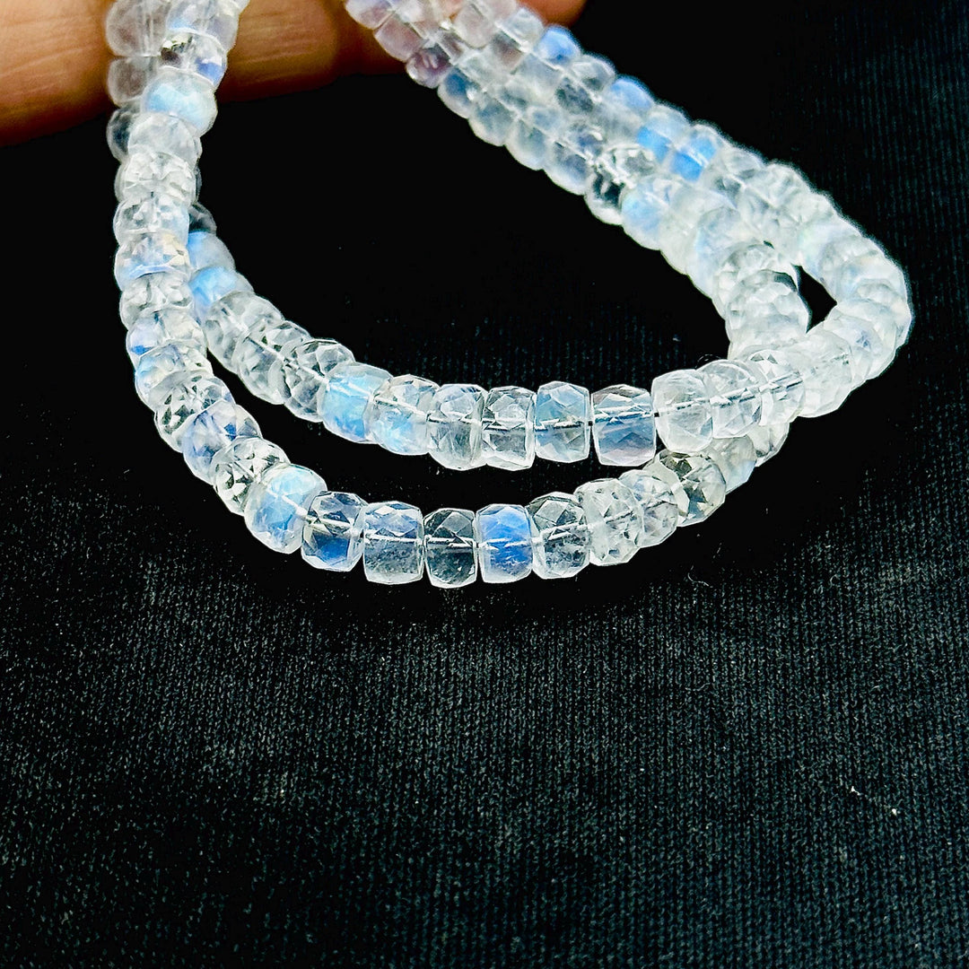 Supreme Quality RAINBOW MOONSTONE Faceted Rondelle Beads, Natural Rainbow Moonstone Beads, Flashy Rainbow Beads, 10'' Jewelry Making Beads