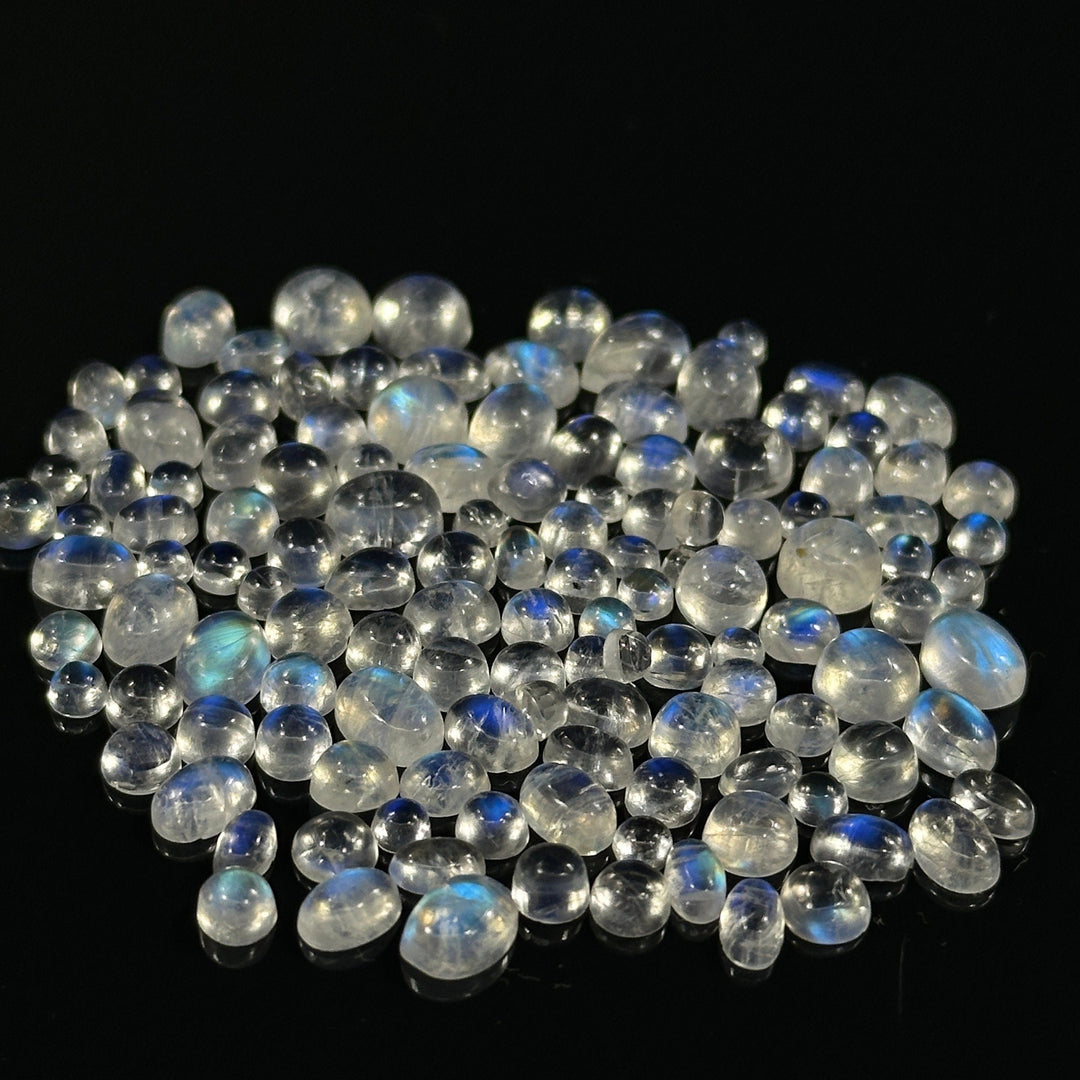 10 pcs Natural Rainbow Moonstone Smooth Mix Shape Cabochons, Blue Rainbow Moonstone Beads, Natural Blue Fire Loose Gemstone For Jewelry
