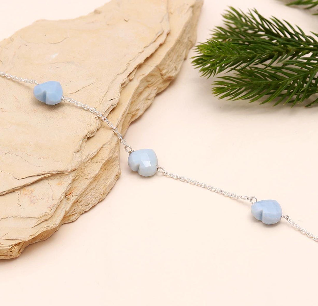 AAA Blue Opal Heart Bracelet, Natural Opal Faceted Heart Beads Bracelet, 925 Silver Bracelet, Handmade Jewelry, Girls Gifts Chain Bracelet