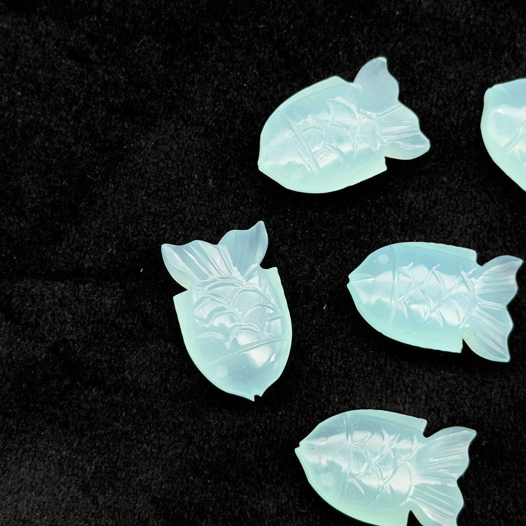 Carved Aqua Chalcedony Fish Gemstone, Natural Aqua Chalcedony Fish, 15X24 MM, Feminine Energy Fish Charm Sky Blue Crystal, Both Side Carved