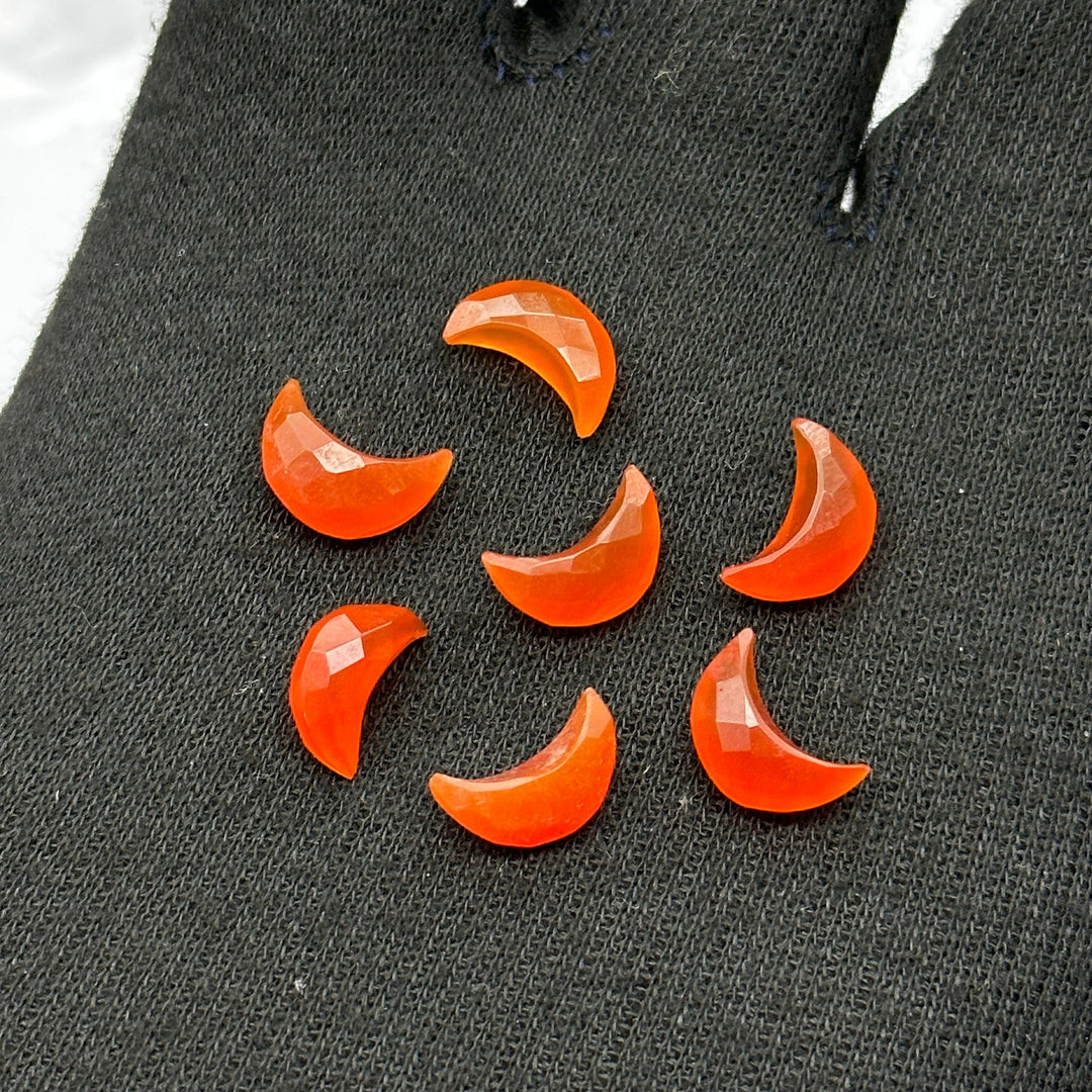 Natural Carnelian Moon Shape Gemstone Beads, Carnelian Faceted Moon Shape Carving Beads, 12 MM Carnelian Hand Carved Moons For Jewelry