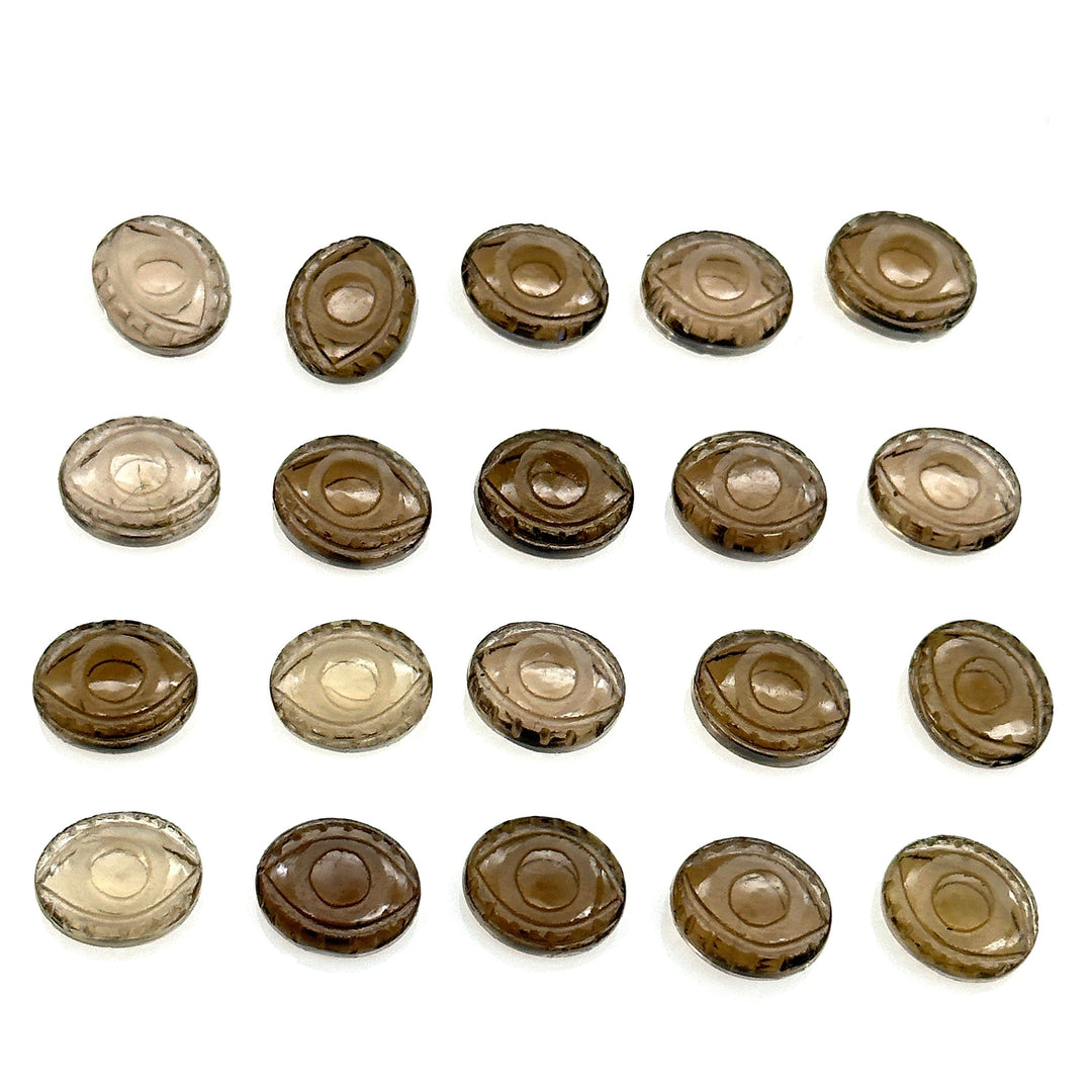 Natural Smokey Quartz Evil Eye Beads, Hand Carved Gemstone Beads, Loose Oval Eye Beads, Evil Eye Charm Beads, Loose Carving Beads 10X12 MM