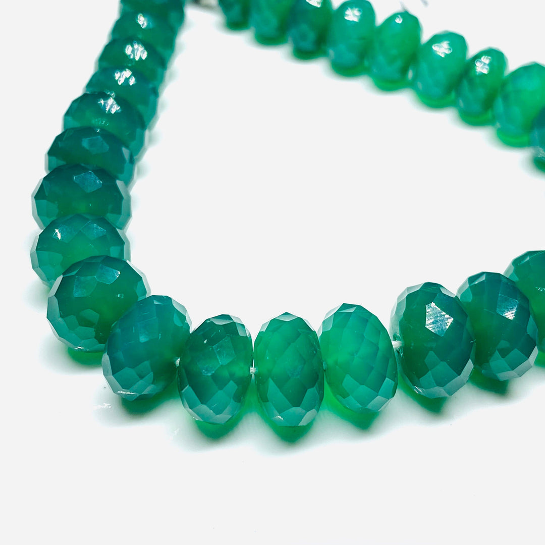 100% natural green onyx rondelle Shape beads ,Faceted green onyx Rondelle Shape , 4 inch beads strand for jewellery making 10-12 mm