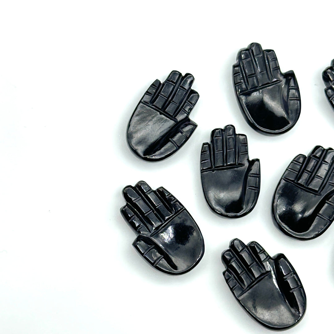 Natural Black Onyx Hamsa Shape Carved Stone, 25 MM Palm Shape Gemstone, Black Onyx Handmade Charms, Jewelry Making Hamsa Charm Beads