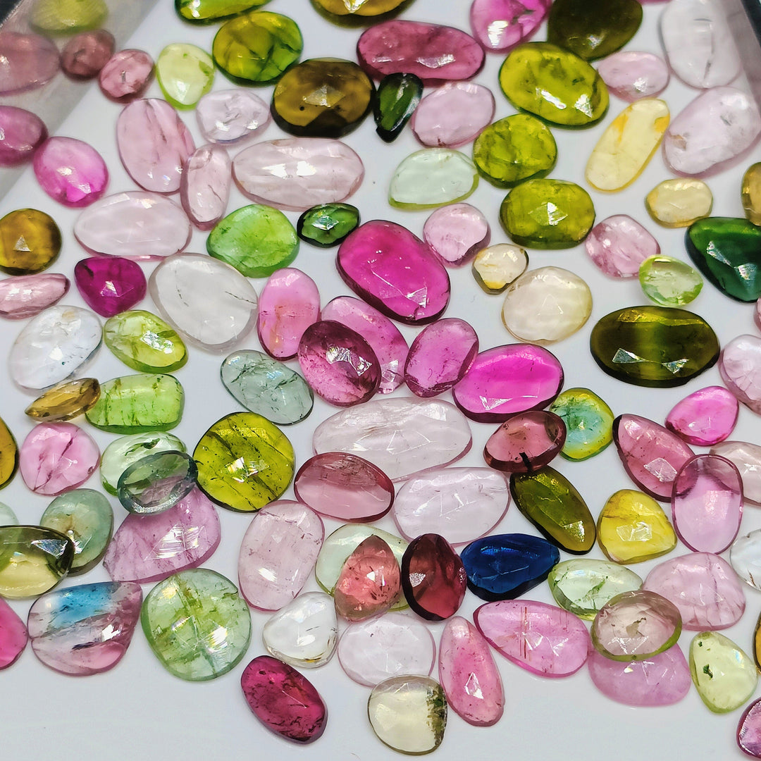 2,3,4,5,6 very small pcs multi tourmaline rosecuts  Fancy Shape Rosecut, faceted cabochon, flat gemstone, jewelry making rosecut 4-8 mm