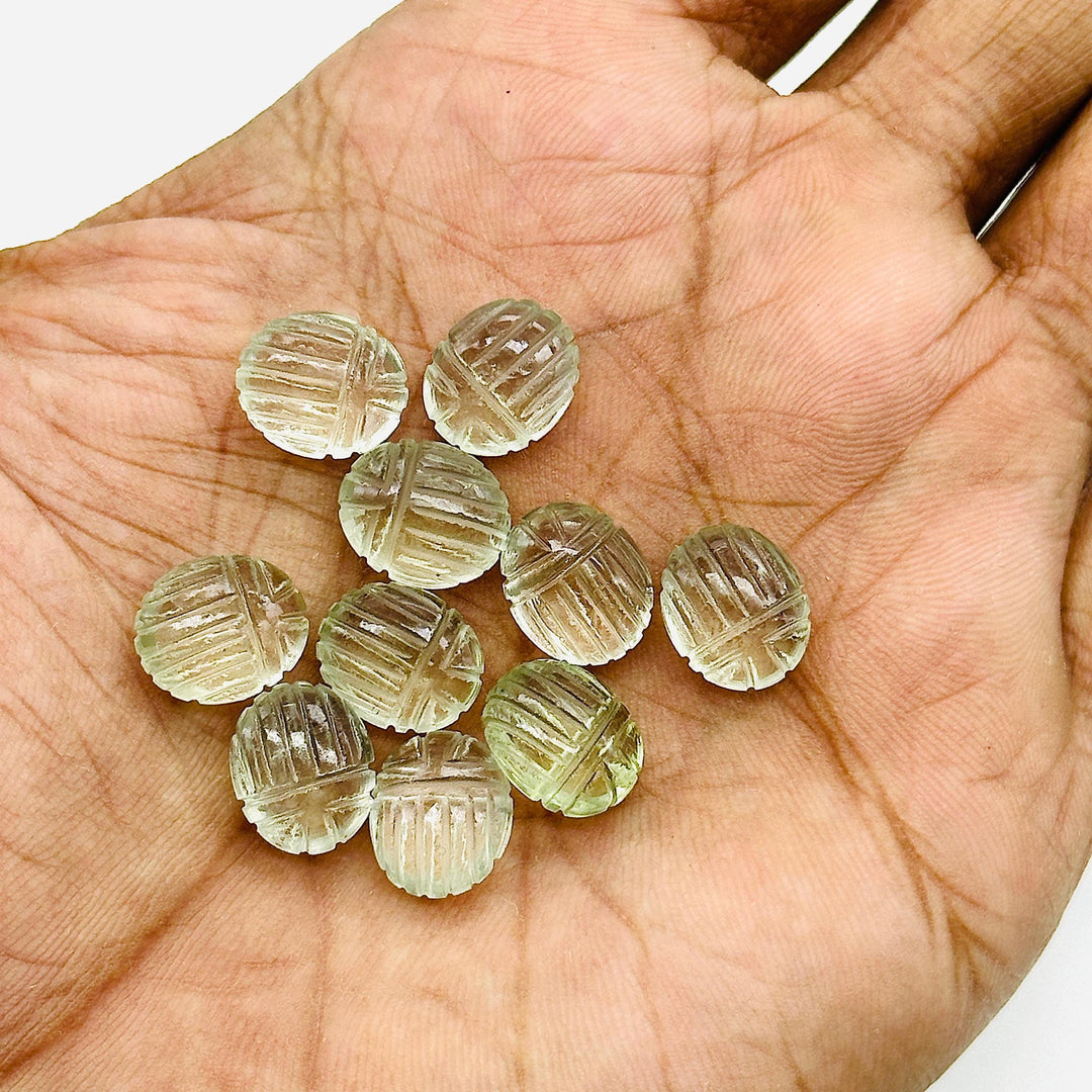 Natural Green Amethyst Scarab Shape Briolette, Amethyst Sracab Carving Beads, Beetle Shape Hand Carved Stones, 12 MM, Insect & Scarab Charm