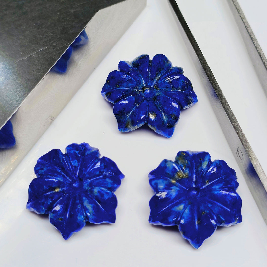 1,2,3,4,5 pcs 100% Natural Lapis Lazuli Flower Shape Carved Gemstone, Flower Shape Carving, Carved Gemstone For Jewellery 19 mm