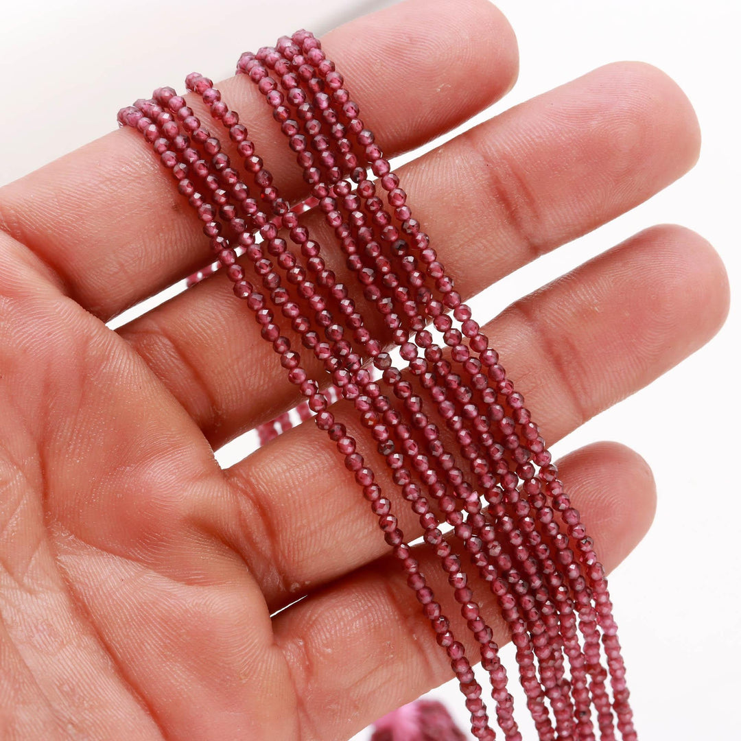 Mozambique Garnet Faceted Round Beads, Garnet Faceted Micro Beads, 2 MM Beads for Jewelry Making, 13 Inches, Natural Garnet Beads Strand