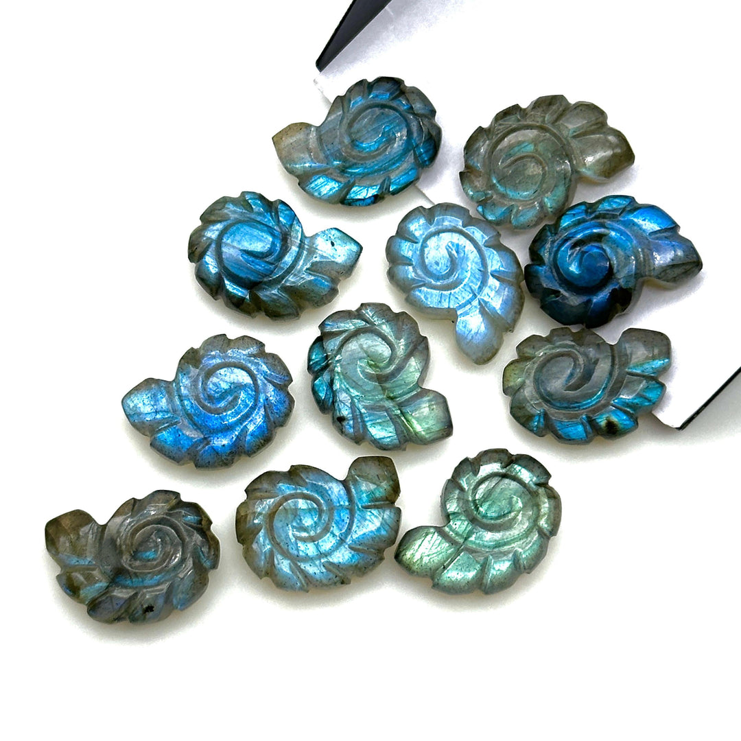 AAA Flashy Labradorite Carved Shell Beads, Hand Carved Snail Shell Shape Gemstone, Seashell Charm, 16 MM Seashell Beads For Jewelry Making