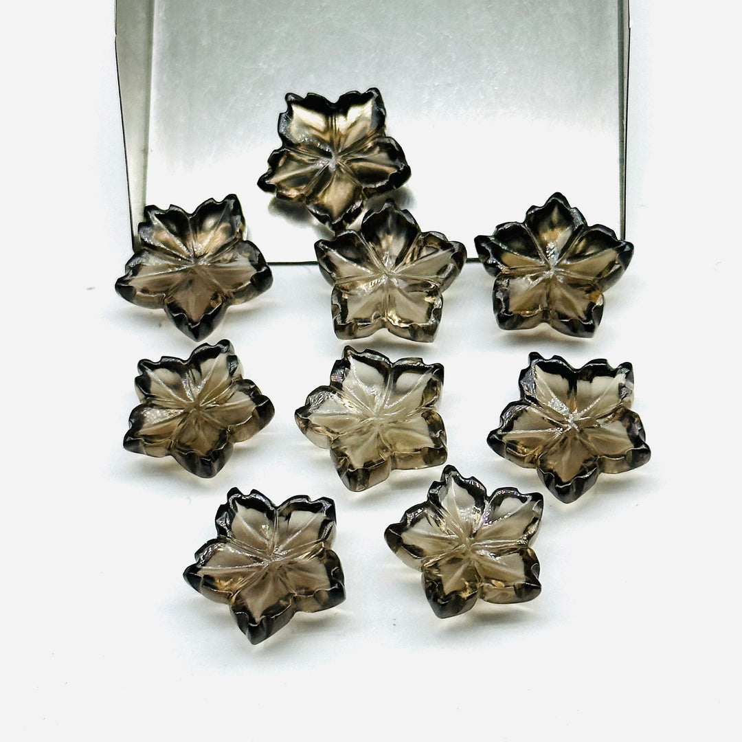2,3,4,5pcs 100% Natural smokey quartz Flower Shape Carved Gemstone, Flower Shape Carving, Carved Gemstone For Jewelry 14mm