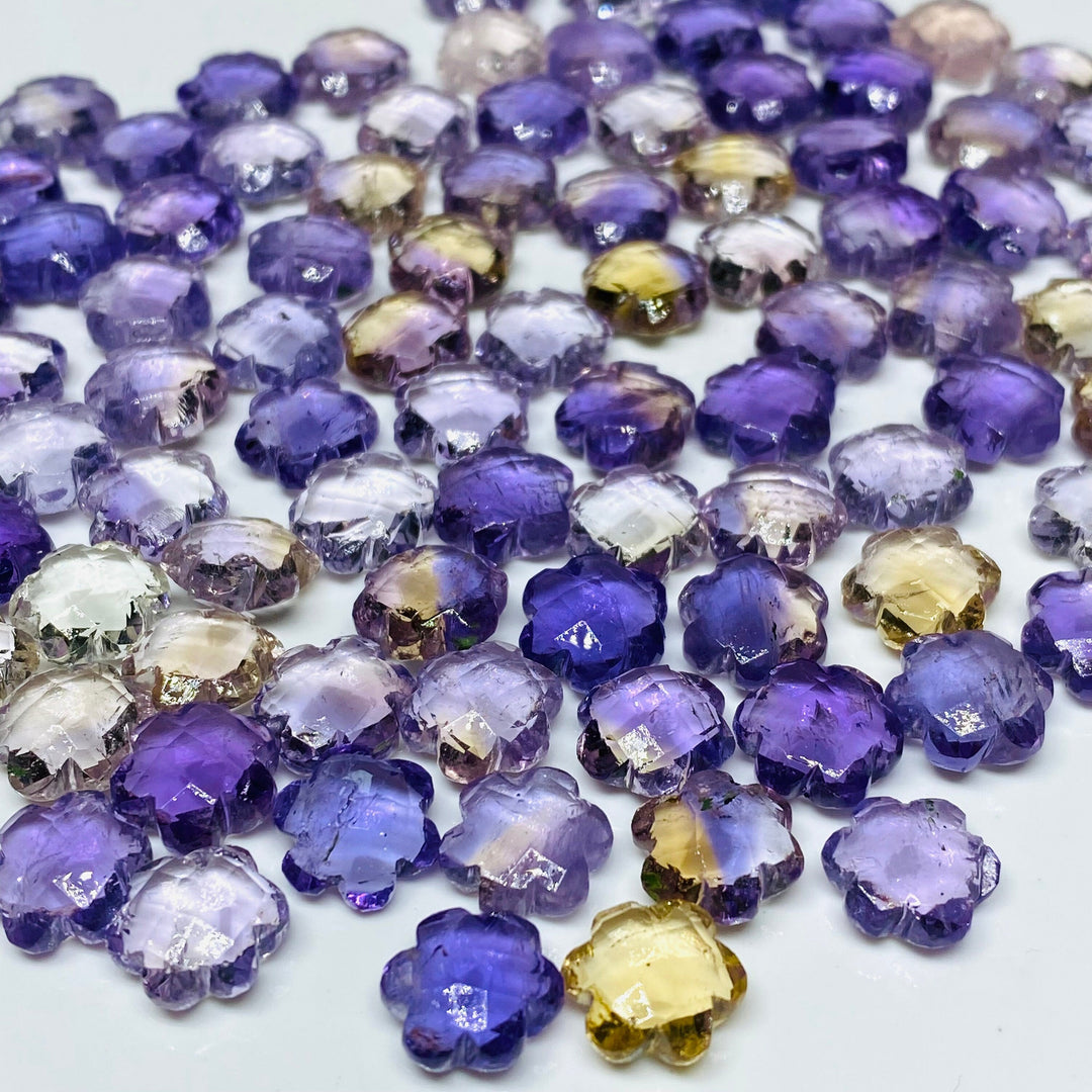 2,3,4,5 Pcs Natural Ametrine Hand Carved Flower Shape, Carved Flower Shape Gemstone For Jewellery, Flower Shape Gemstone, 10 mm