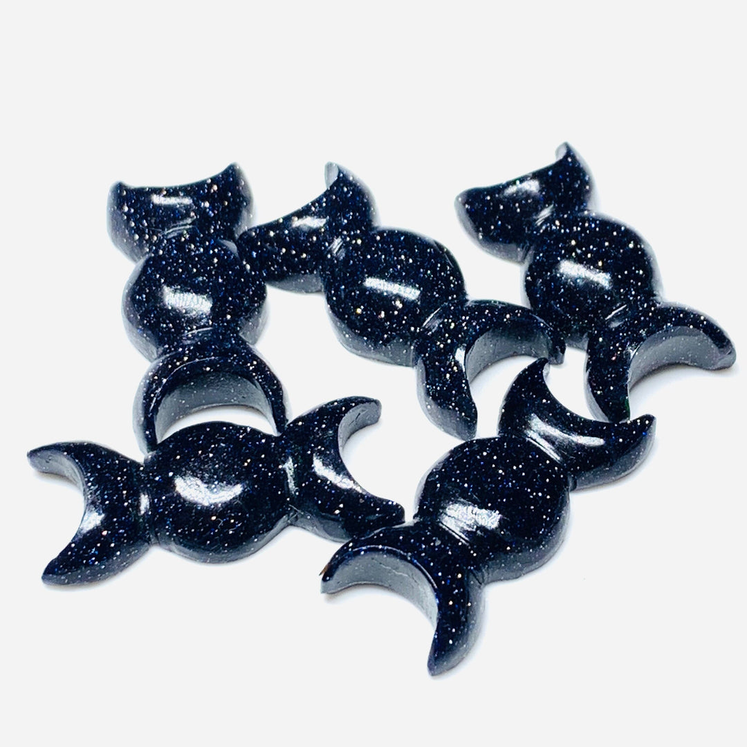 2,3,4,5 Pcs Black Sunstone Hand Carved Triple Moon Shape, Carved Triple Moon Shape Gemstone For Jewellery, 22X10 mm