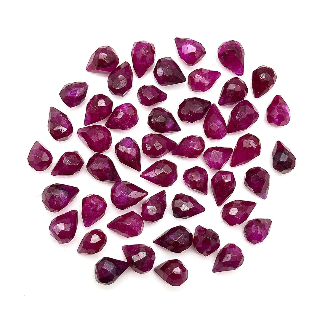 Faceted Ruby Corundum Drop Shape Beads, AAA Red Ruby Teardrop Beads, Hand Carved Gemstone Beads, 6X8 - 7X9 MM, Earring Making Red Dyed Beads