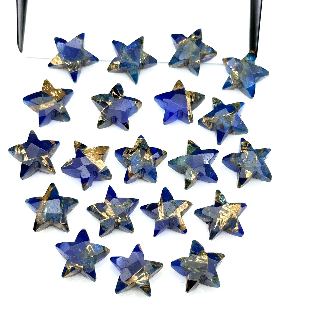 Dark Blue Copper Turquoise Star Shape Beads, Blue Turquoise Faceted Star Beads, Gemstone Carving Beads, Hand Carved Star Charms 10 MM
