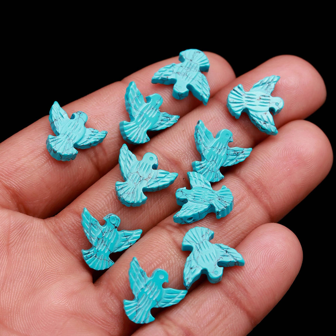 Turquoise Dove Bead, Hand Carved Bird Gemstone, Jewelry Making (12X13 MM) 1 pc