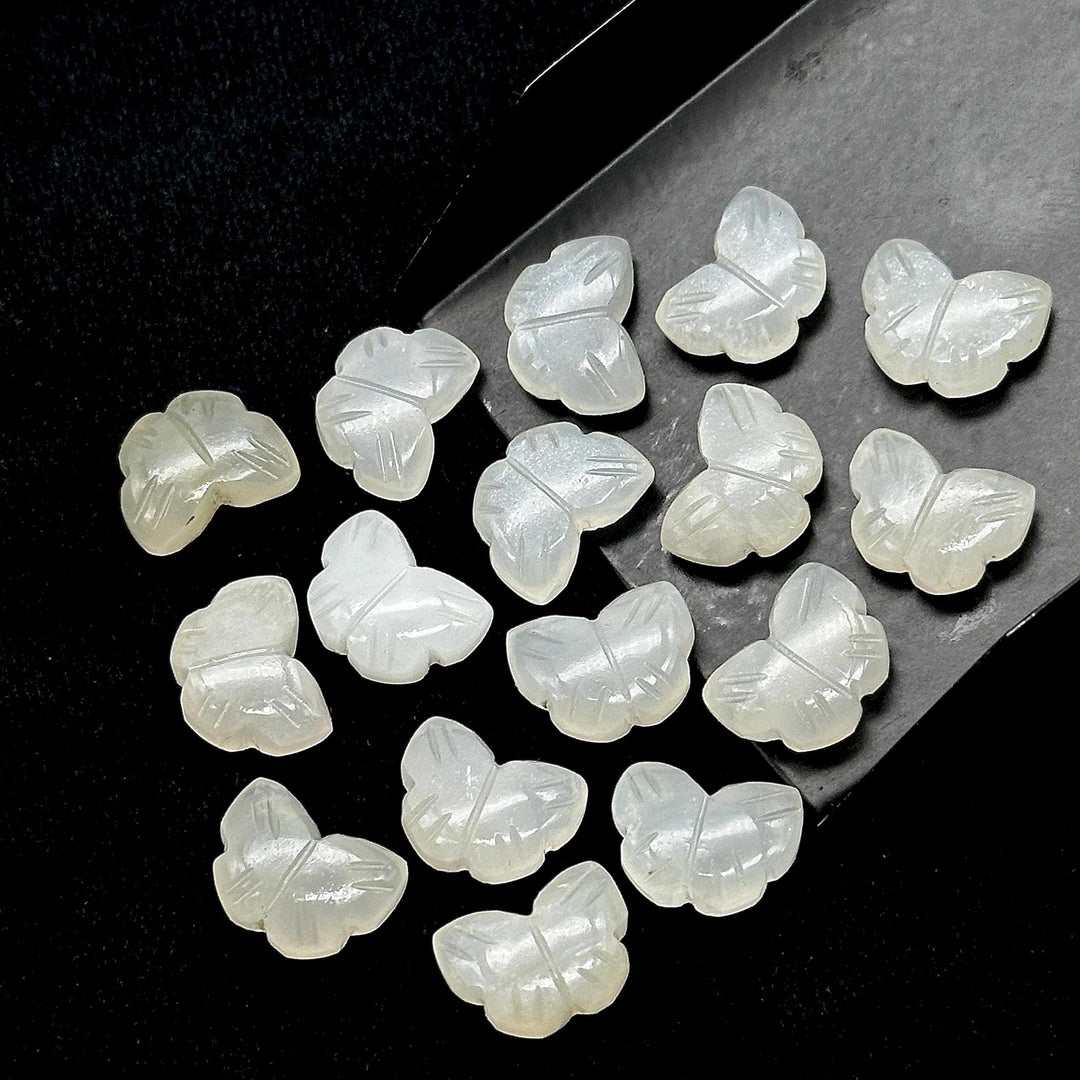 Natural White Moonstone Butterfly Shape Beads, White Moonstone Carved Briolettes, 13 MM, Loose Butterfly Charms, Moonstone Gemstone Beads