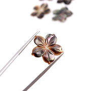 Black Pearl Flower Carving,  Black & White Mother of Pearl Flower Beads for Jewelry, Hand Carved Floral Beads, 19 MM, Center Drill Hole 1 pc