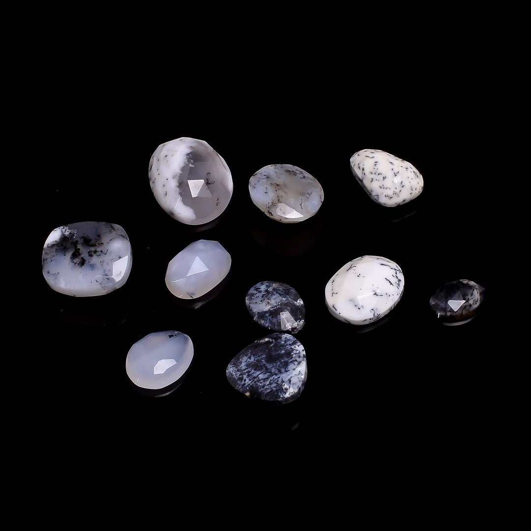 2 pcs A-one Quality Dendrite Opal freeform Rosecut, faceted rosecut, gemstone for jewelry, jewelry making rosecut 8X12 12X15  mm