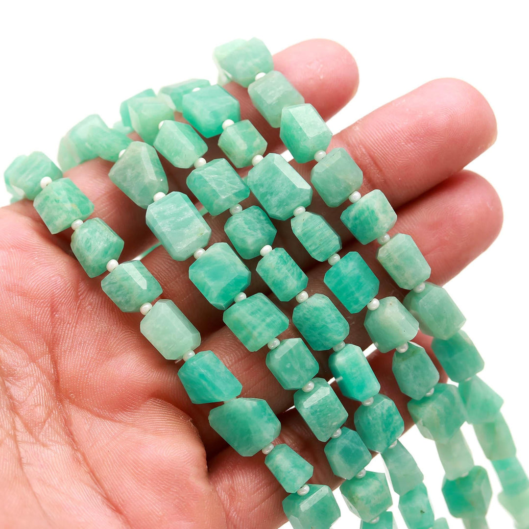 Natural Amazonite Nuggets Shape Beads, Green Amazonite Tumble Shape Gemstone Beads, 6X8-7-9MM, 8" Faceted Jewelry Making Loose Beads