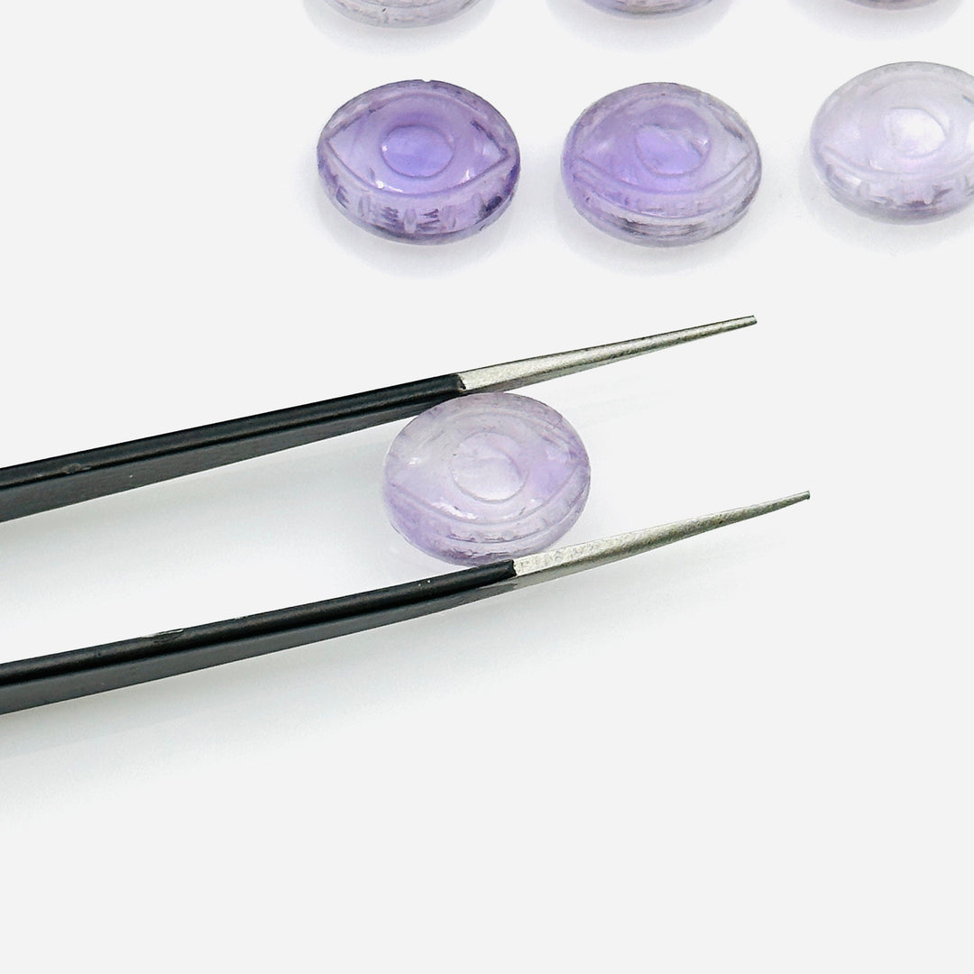 Natural Pink Amethyst Evil Eye Beads, Hand Carved Gemstone Beads, Loose Oval Eye Beads, Evil Eye Charm Beads, Loose Carving Beads 10X12 MM