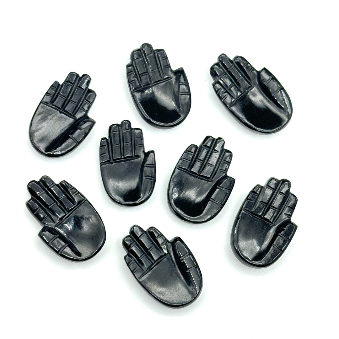 Natural Black Onyx Hamsa Shape Carved Stone, 25 MM Palm Shape Gemstone, Black Onyx Handmade Charms, Jewelry Making Hamsa Charm Beads
