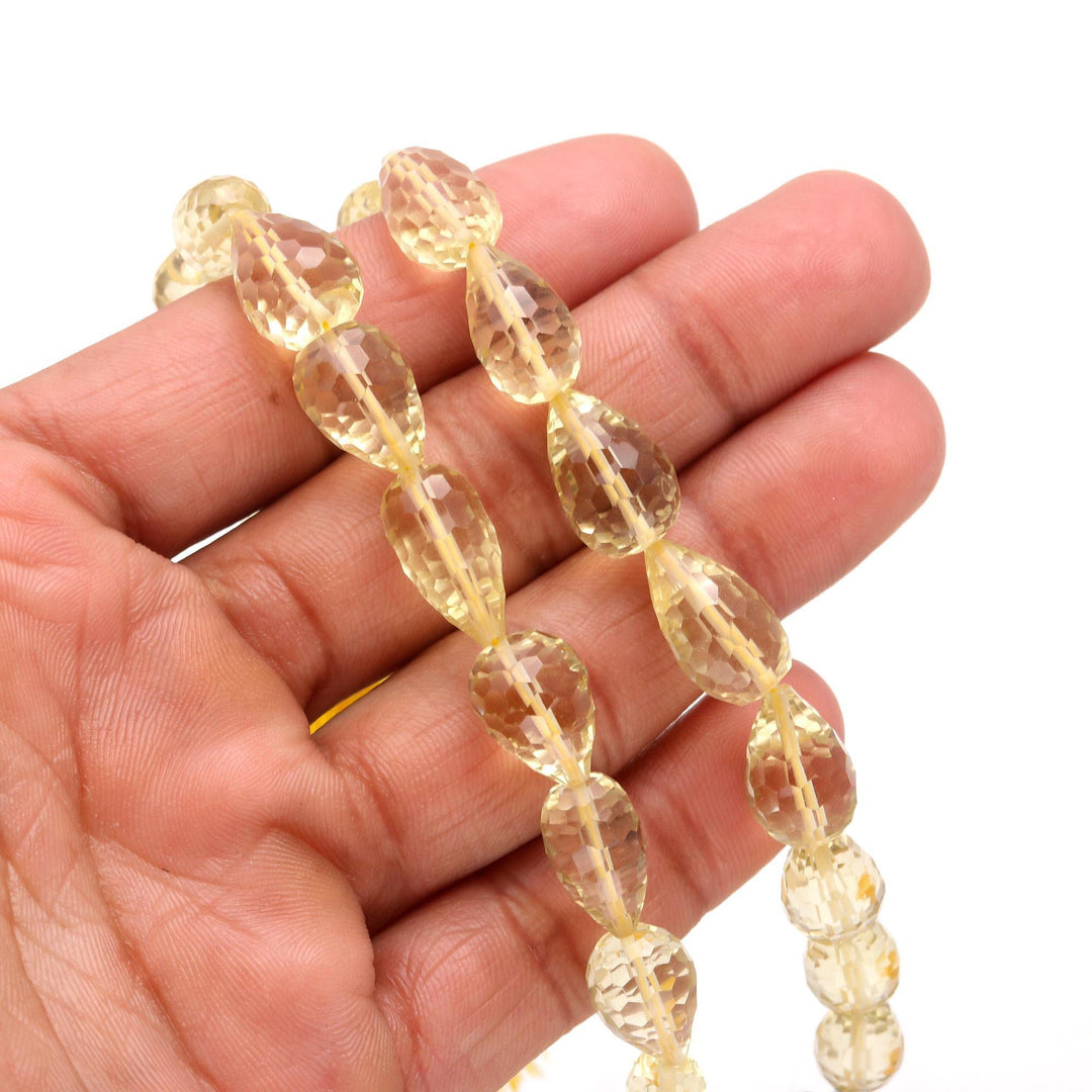 Natural Lemon Quartz Drop Shape Briolettes Beads, Faceted Drop Beads, Football Cutting Teardrop Beads for Jewelry Making, 11-13 MM