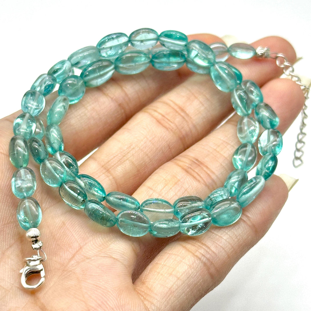 Dainty Sky Apatite Beaded Necklace, Natural Apatite Gemstone Necklace, Sterling Silver Jewelry, Sky Apatite Handmade Jewelry, Gift for her