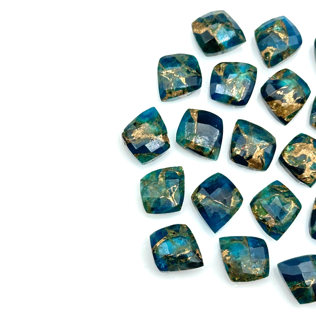 Neon Blue Copper Turquoise Leaf Beads, Faceted Briolette (10x12 mm)