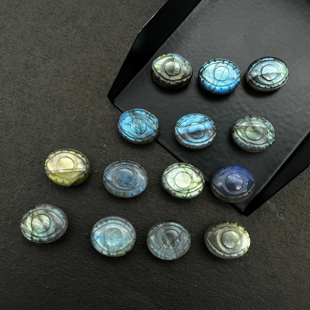 2,3,4,5 Pcs Natural Labradorite Carved Evil Eye Gemstone, Flashy Labradorite Evil Eye Charm Beads For Jewelry Making, Carving Beads, 10X12MM