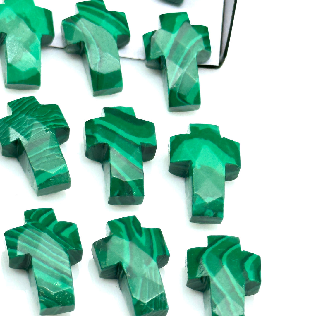 Natural Malachite Cross Shape Beads ~ Malachite Carvig Gemstone Beads ~ Faceted Malachite Beads ~ 15 MM Cross Charm Beads ~ Holy Cross Beads