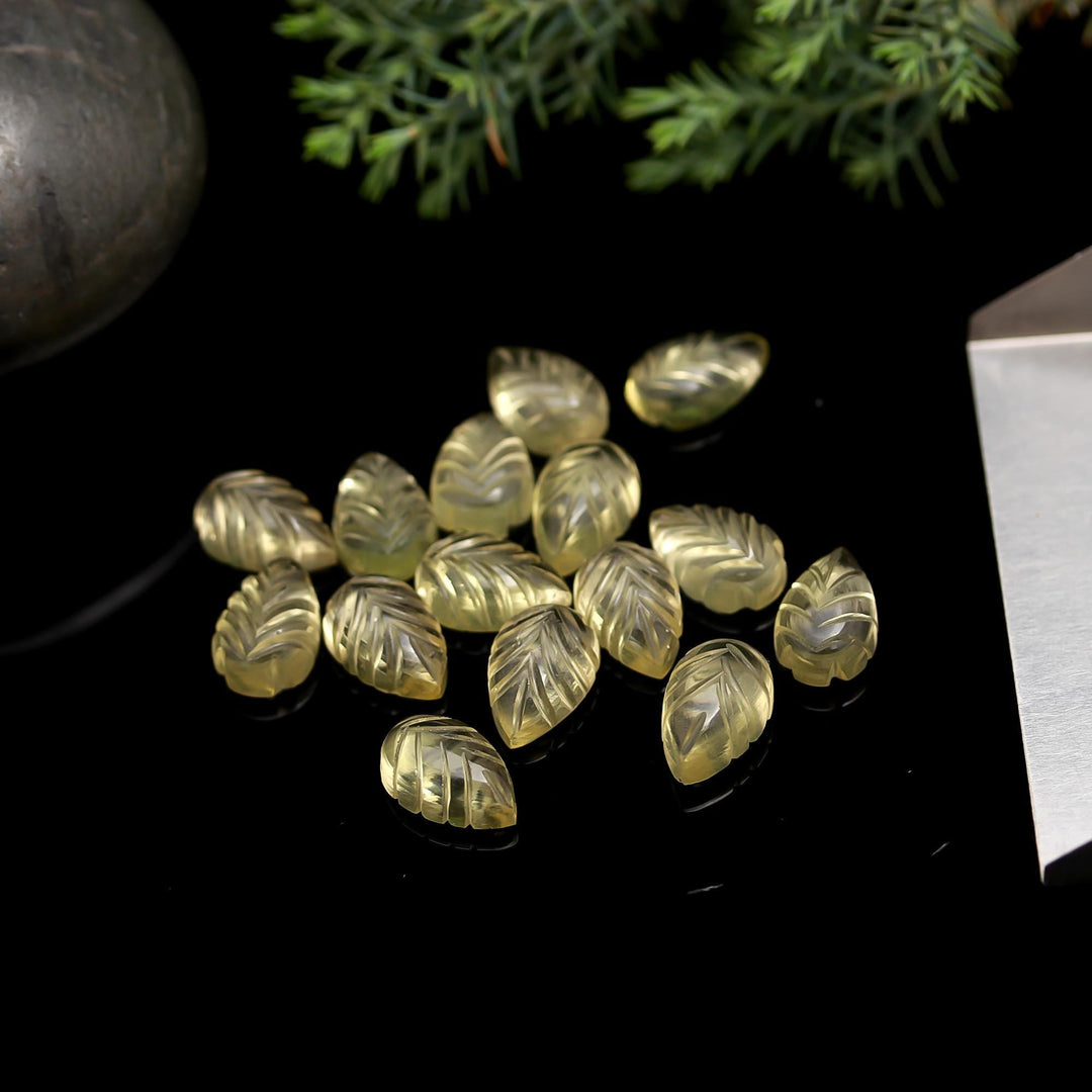 Natural Lemon Quartz Leaf Shape Briolettes, AAA Lemon Quartz Hand Carved Leaf Shape Gemstone Beads, Leaf Beads, 14 MM Loose Leaf Charms