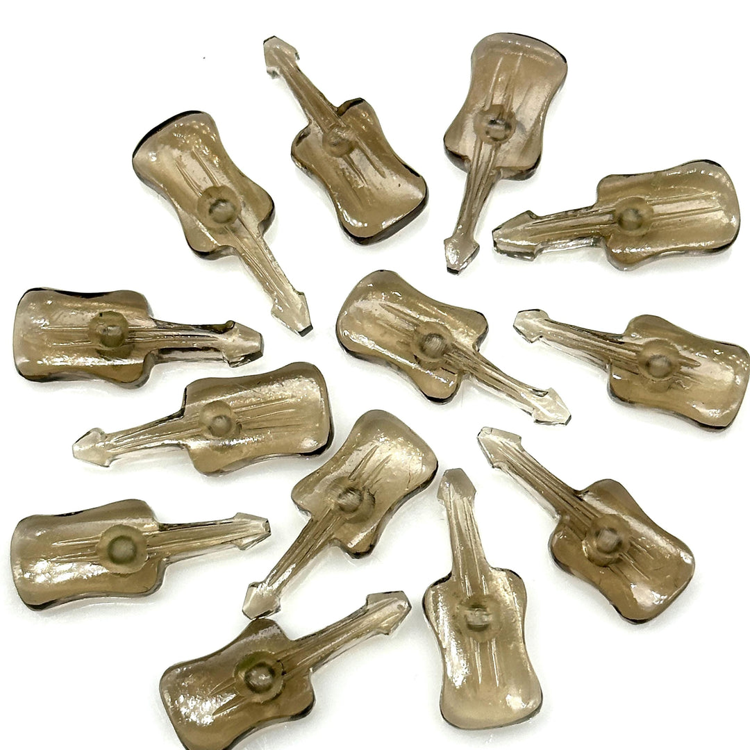 Little Guitar Shape Carving Beads, Natural Smokey Quartz Guitar Shape Hand Carved Gemstone, 26 MM, Miniature Guitar Gemstone, Tiny Charms
