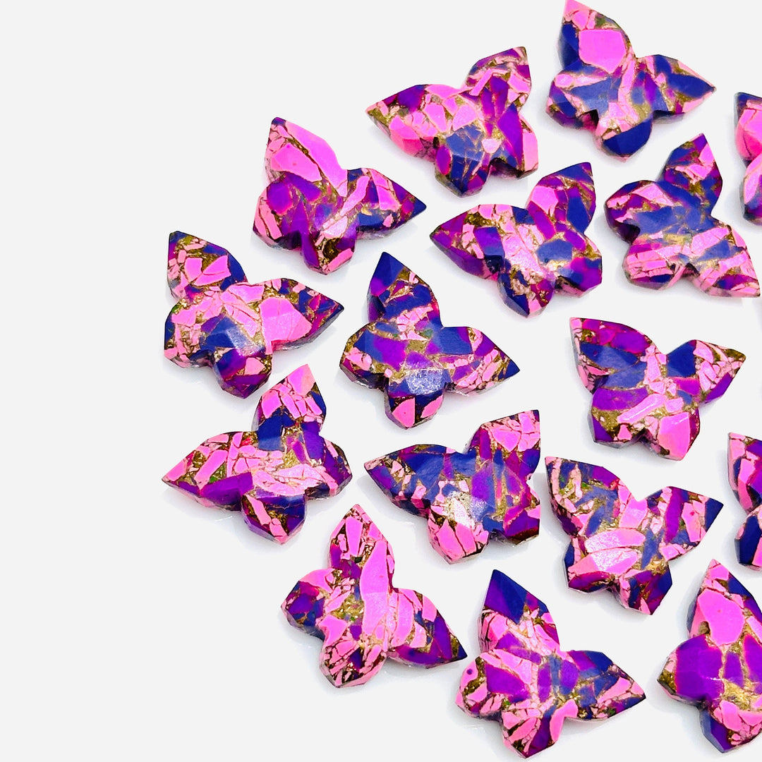 Pink & Purple Mohave Copper Turquoise Butterfly Beads, Faceted Butterfly Gemstone, Purple Oyster Turquoise Carving Loose Beads 14x10 MM