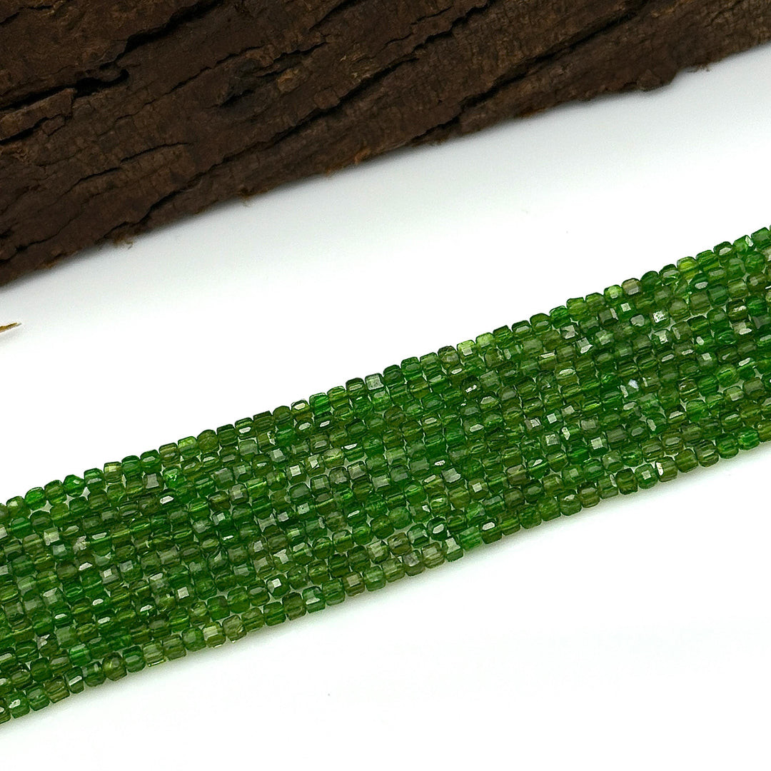 Natural Chrome Diopside Box Shape Beads, Dark Green Chrome Gemstone Beads, 2 MM Cube Shape Faceted Beads for Jewelry Making, 13 Inch Strand